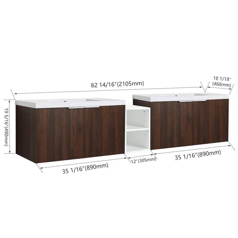 Bathroom Vanity With Sink In 24/36/48/60/72/84 Inch, Floating Bathroom Vanity With Soft Close Door and Shelf