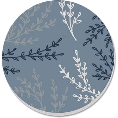 Blue Branches 4 Pack Absorbent Stone Coaster with Protective Cork Backing Made in The USA 4" Round, Blue & White, Wipes Clean