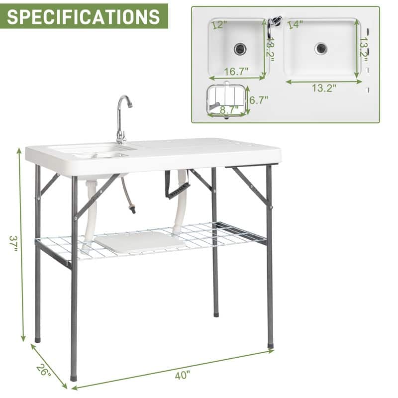 HDPE Rectangular Folding Portable Outdoor Fish Killing Table with Sink Faucet