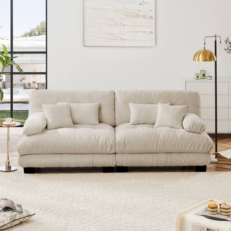 Oversized Modular Sectional Sofa, Chenille Deep Seat 2-Seater Sofa, Upholstered Cloud Couch with Lumbar Pillows & Throw Pillows