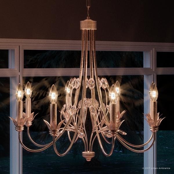 Luxury French Country Chandelier, 30"H x 30"W, with Art Nouveau Style, Natural Design, Chateau White Finish (60 to 100 Watts - Steel - N/A - 7 to 10 - Chandeliers For Bedrooms by Overstock.com