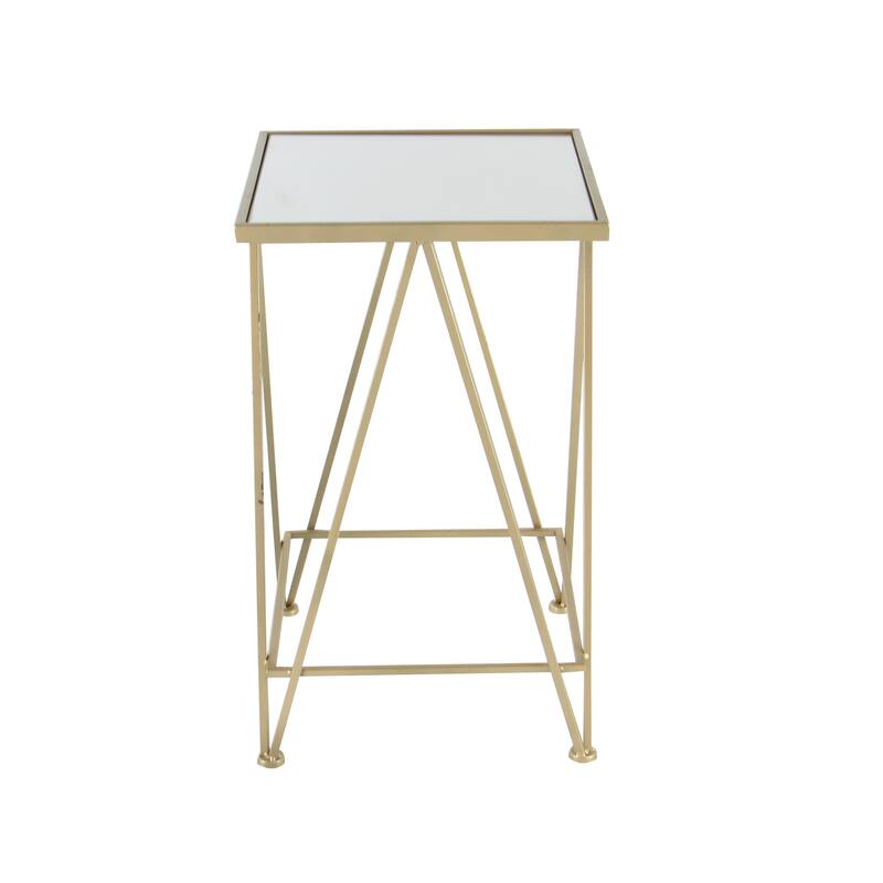 Metal Geometric Square Accent Table with Mirrored Glass Top - Set of 2 Gold - Roche River Decor - 15"W x 15"L x 26"H
