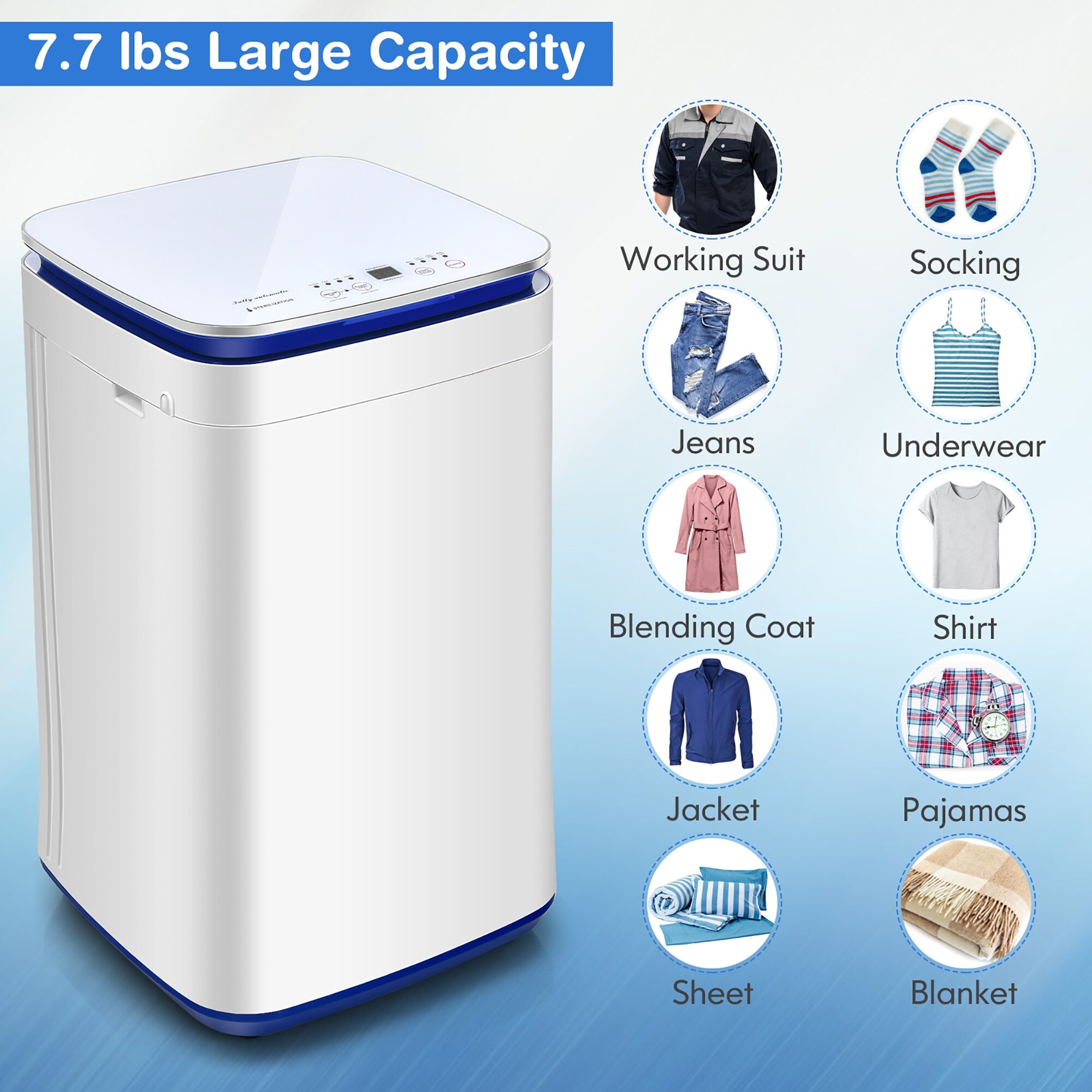 Mini Washing Machine Spin Dry Laundry Capacity 7lbs 180W Portable