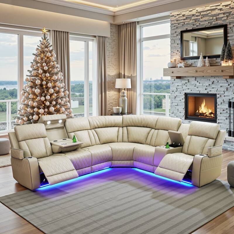 Beige Breathing Leather 3-Piece Living Room Recliner Sofa set