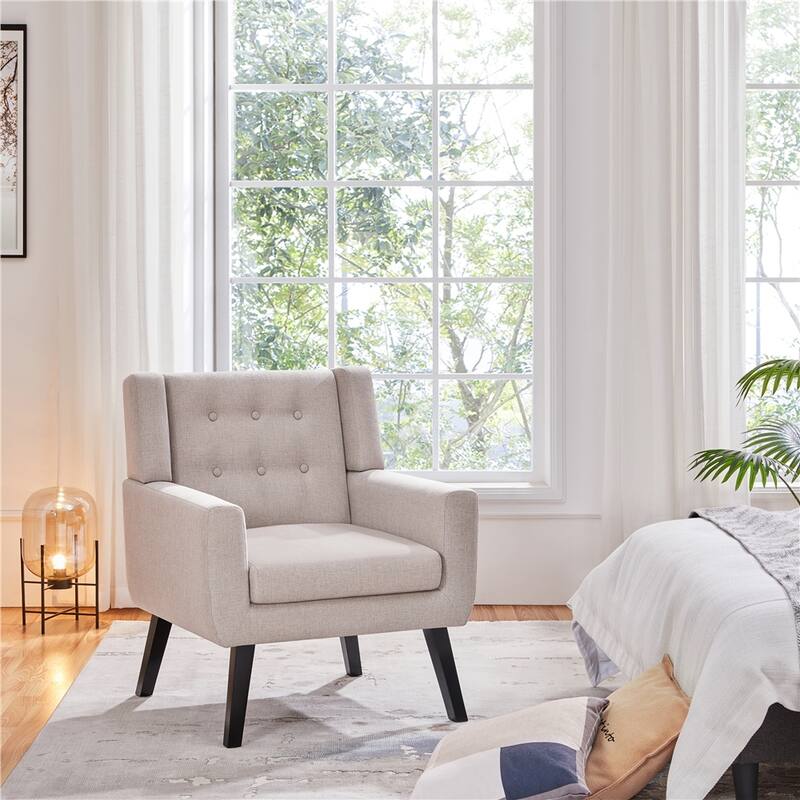 Yaheetech Upholstered Button Tufted Accent Chair with Solid Wood Legs, Beige - 29"×30.5"×35"