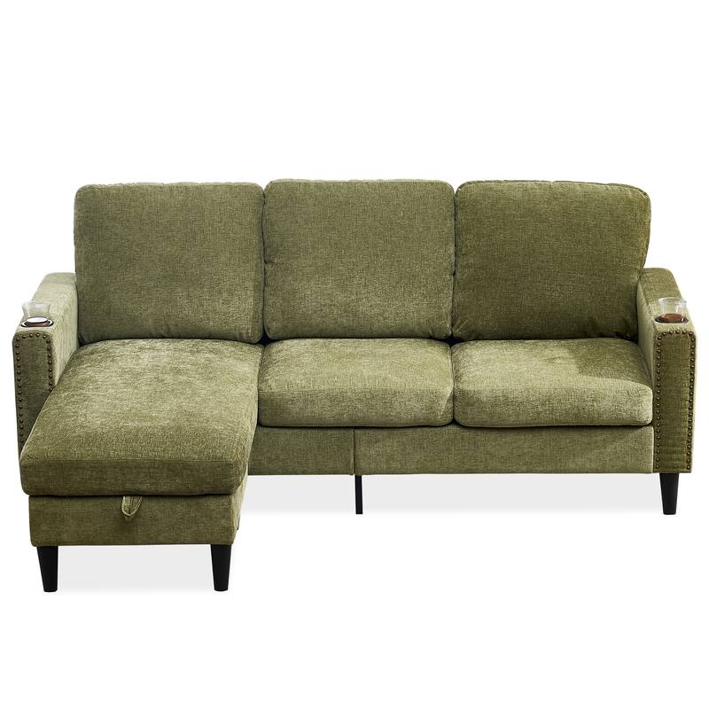 Contemporary Chenille L-Shape Sofa with Storage Chaise for Living Room, Apartment, Office