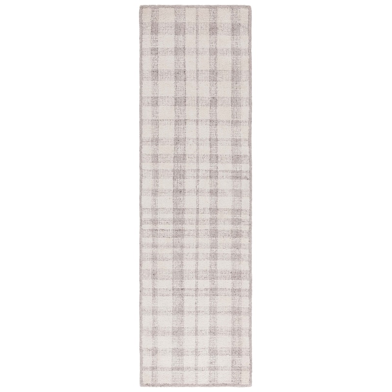 SAFAVIEH Handmade Abstract Zilia Checkered Wool Rug - 2'3" x 8' Runner - Ivory/Silver - Runner