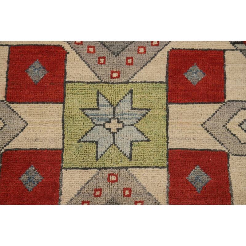 Geometric Kazak Area Rug Hand-Knotted Multi-Color Wool Carpet - 5'11" x 9'2"