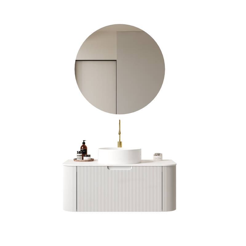 Wall-Mounted Floating Bathroom Vanity with Sink - White