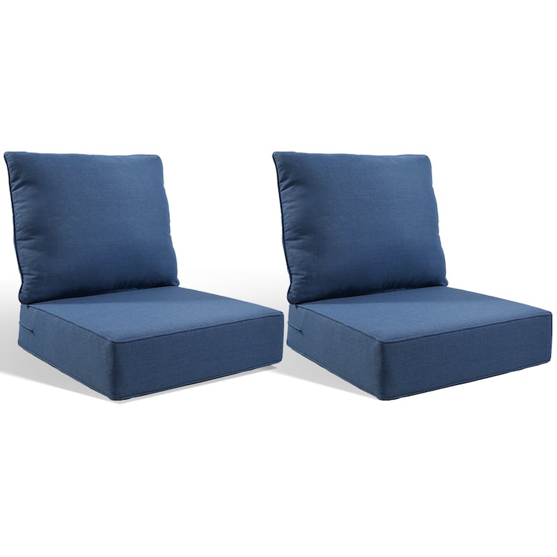 Pocassy 24x24x6 Inch Thick Cushions Pillows Set Indoor Outdoor Deep Seat Water & Fade Resistant - Blue Cushion - 2 Set Seat & Back Cushion