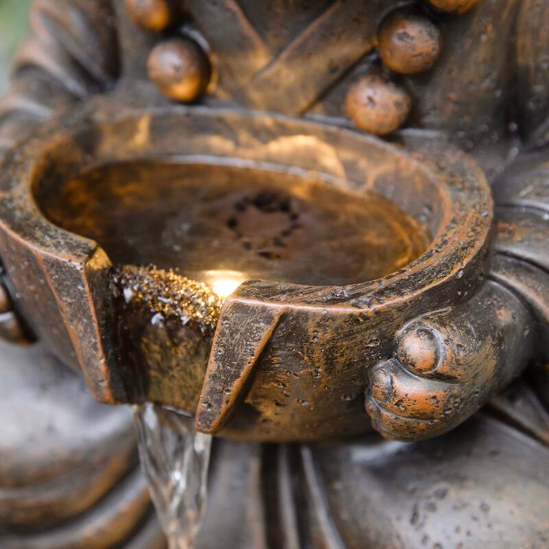 Glitzhome 21.75"H 2-Tiered Lighted Zen Style Frog Elephant Hippo Polyresin Outdoor Fountains