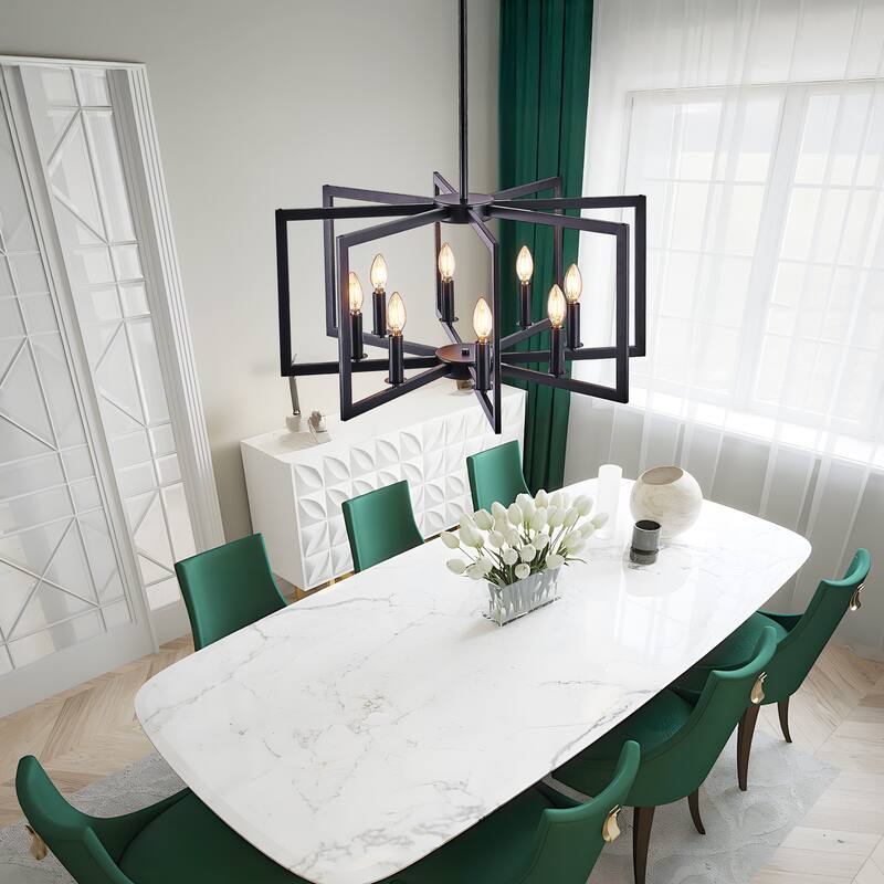 27" 8-Light Black Geometric Chandelier - Industrial - Living Kitchen (Bulb Not Included)