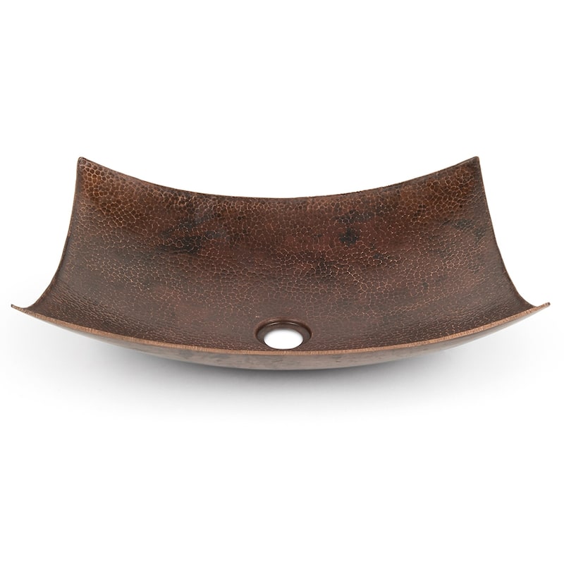18" Rectangle Modern Slope Hammered Copper Sink, Matching Drain and Accessories