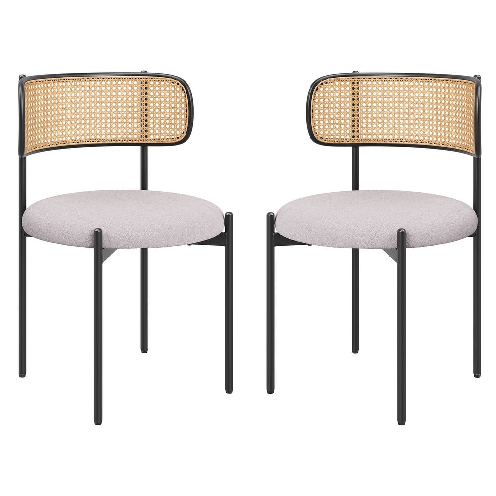 Set of 2 Upholstered Dining Chairs with Rattan Back and Metal Legs