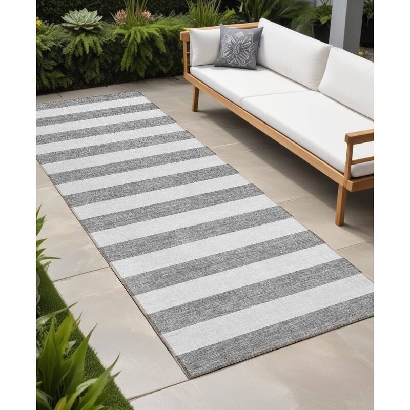 Fafi Stripe Weather Resistant Blended Style Outdoor Rug - 8' Runner - Multi