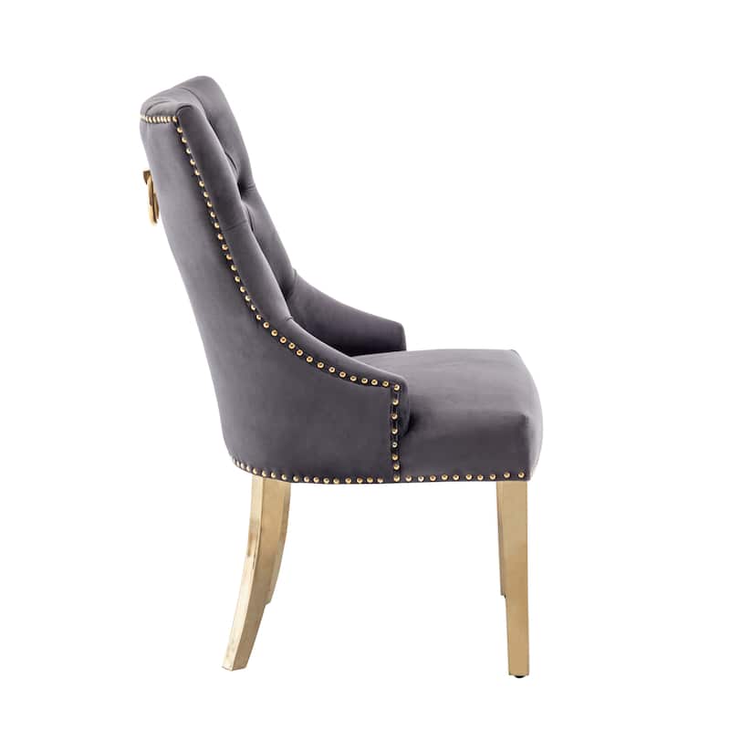Porthos Home Drew Tufted Velvet Dining Chairs with Gold Chrome Legs, Set of 2