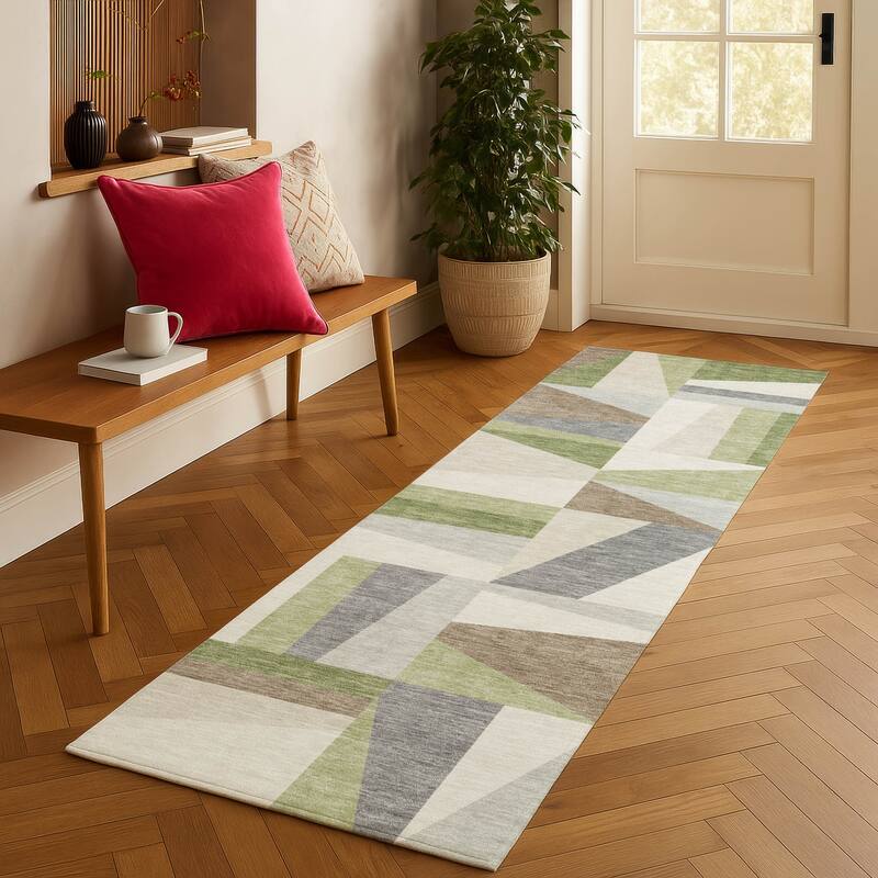 Machine Washable Indoor/ Outdoor Contemporry Mosaic Chantille Rug