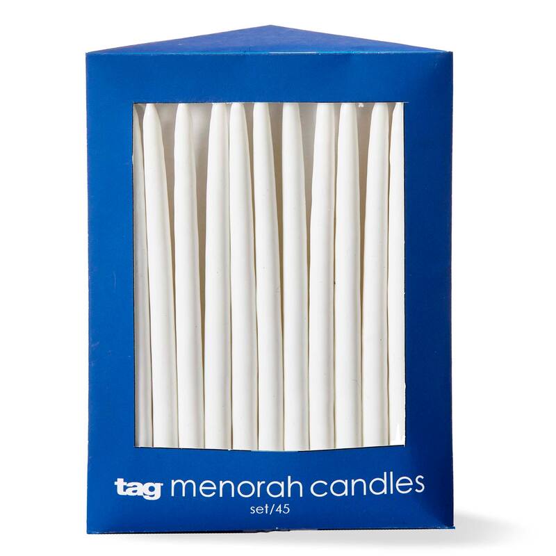 Hanukkah White Taper Candles - Set of 5, Paraffin Wax, 5.75" Tall, 0.35" Diameter, 0.45 Hour Burn Time, Perfect for Celebrations