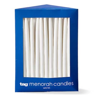 Hanukkah White Taper Candles - Set of 5, Paraffin Wax, 5.75" Tall, 0.35" Diameter, 0.45 Hour Burn Time, Perfect for Celebrations
