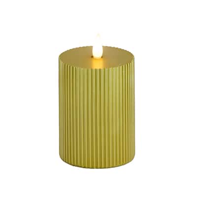 HGTV Home Collection Georgetown Real Motion Flameless Candle With Remote, Gold with Warm White LED Lights, Battery Powered, 5 in