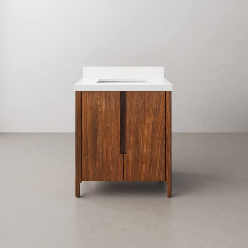 Sequoia 30 In. Single Sink Whitebrook Quartz Countertop Bath Vanity in Noir Juglans