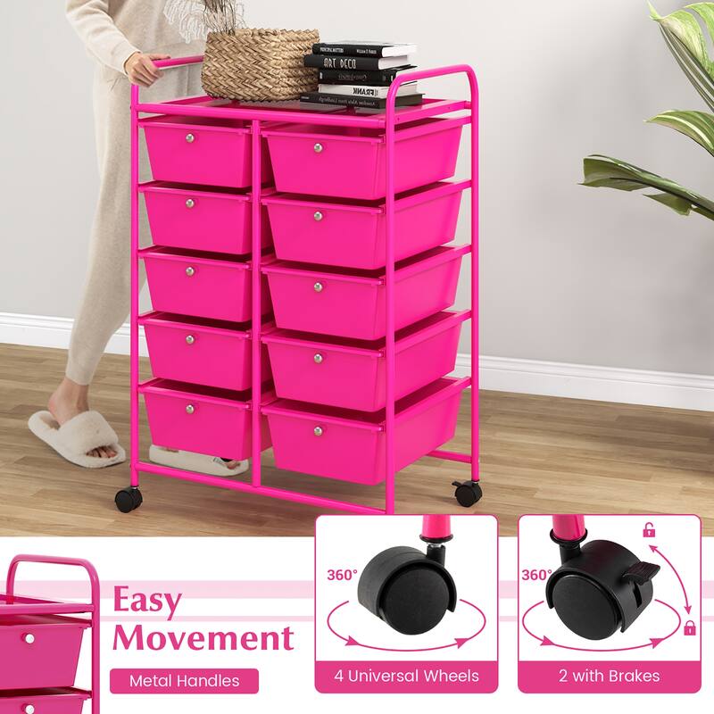 Gymax 10-Drawer Storage Cart Utility Rolling Trolley Kitchen Organizer