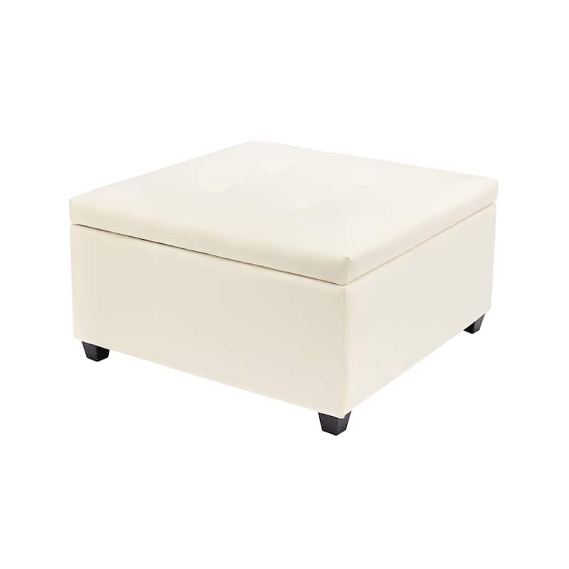 Porthos Home Jara Faux Leather Flip Top Square Storage Ottoman - Cream