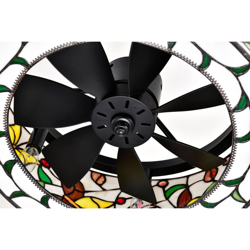Jorga 6-light Tiffany Glass Fandelier Lighted Ceiling Fan Butterfly Design Remote Control - White-MultiColor