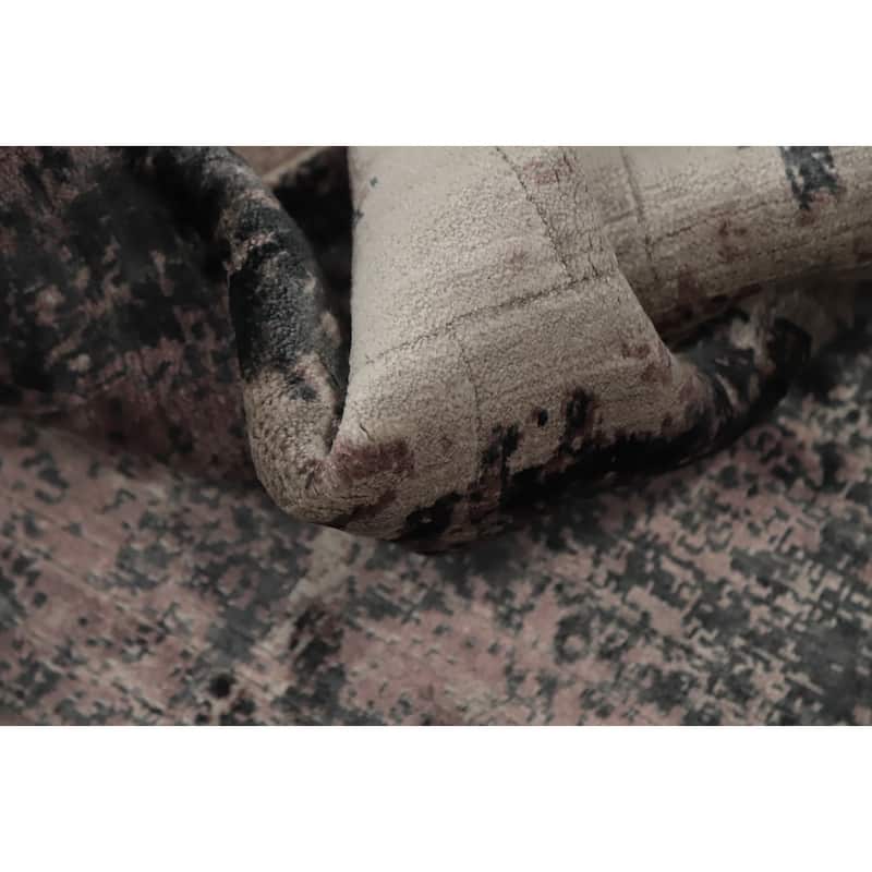 Hand Knotted Oriental Viscose Silk Carpet Modern Abstract Pink Abstract Area Rug - 7' 9'' X 5' 7''