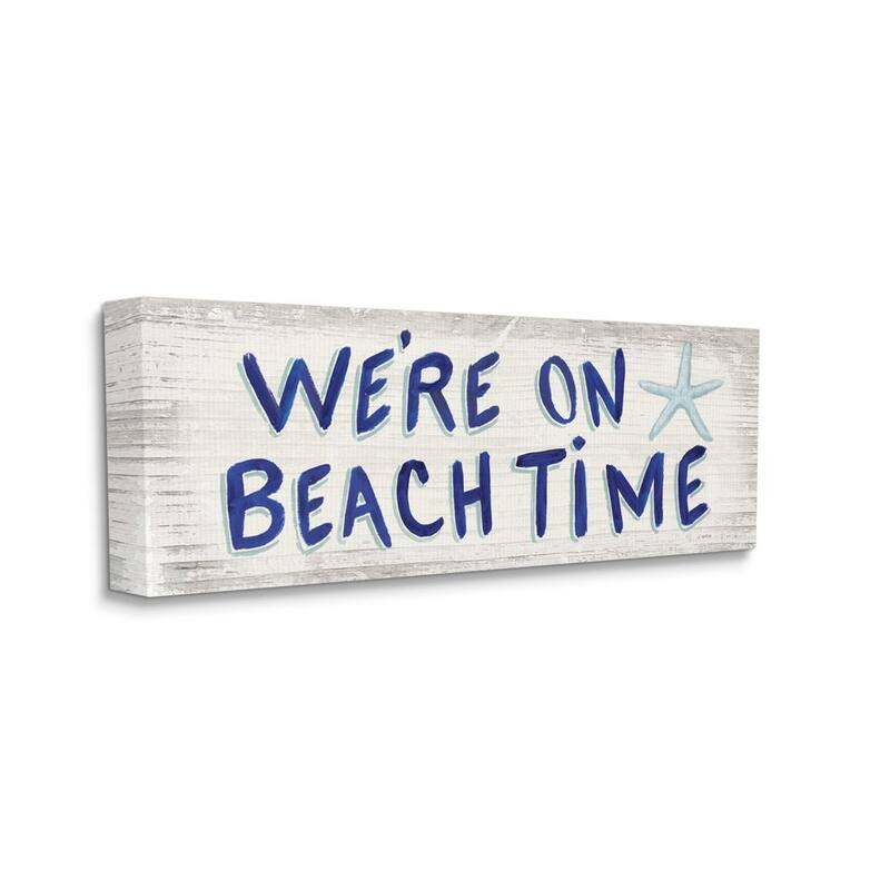 Stupell We're on Beach Time Starfish Blue Word Design Canvas Wall Art - 10 x 24