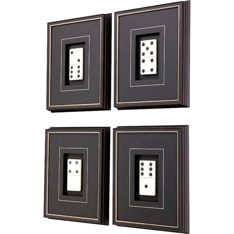Dominoes S/4 Framed Art Mixed Media Under Glass - Black