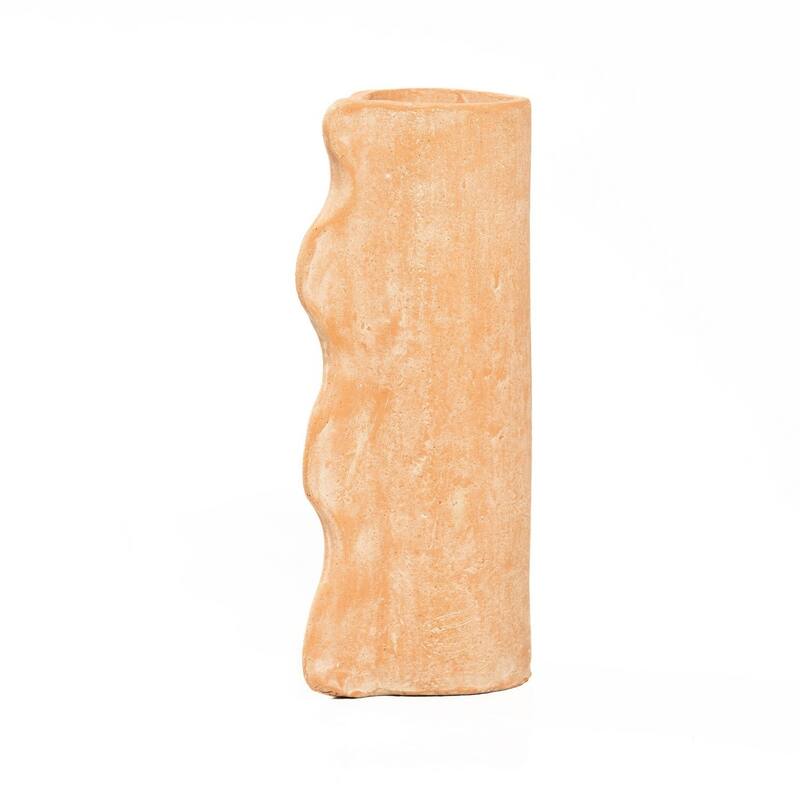 Large Ruffle Edged Vase - 13" - Whitewash Finish and Brown