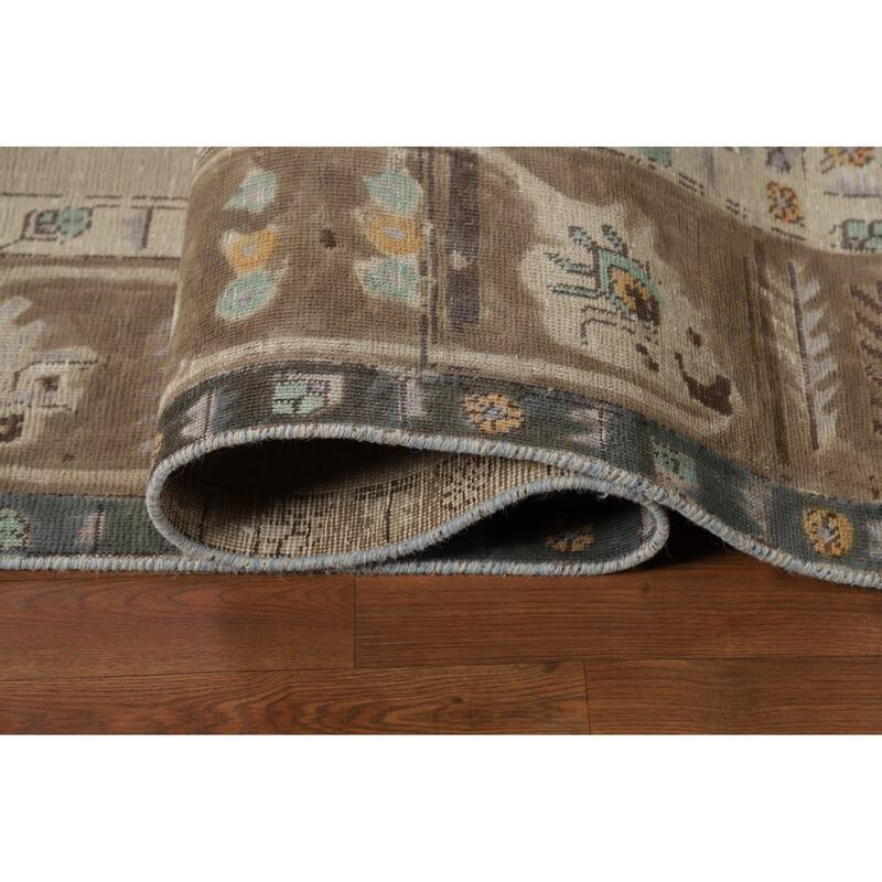 Medallion Tabriz Persian Area Rug Beige Handmade Wool Carpet - 9'1"x 11'0"