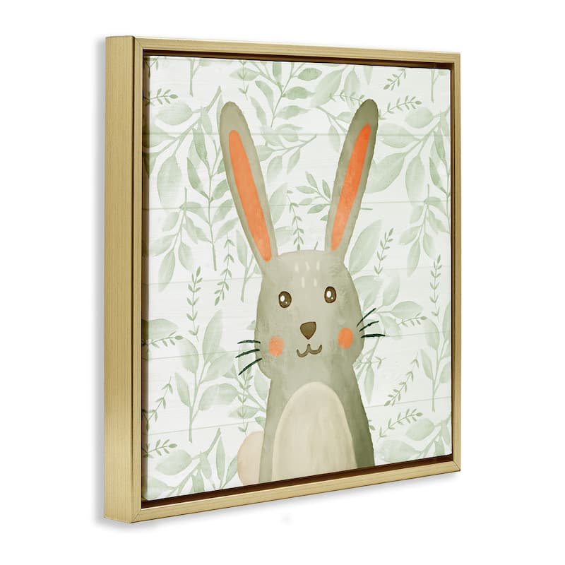 Stupell Whimsical Bunny on Florals Framed Floater Canvas Wall Art Design By Kim Allen