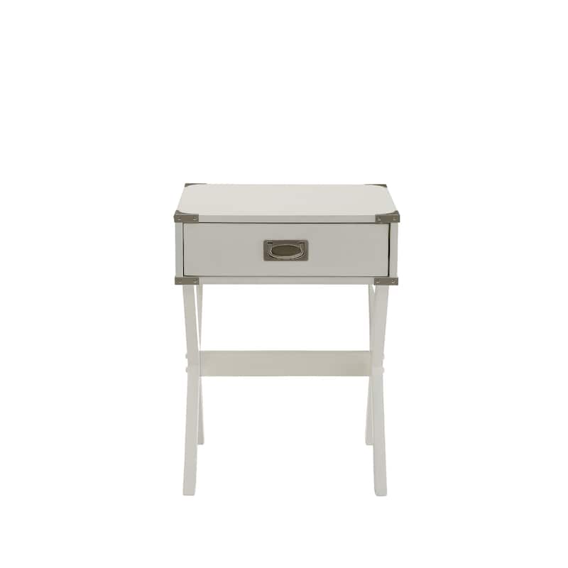 Rectangular Wooden End Table with Drawer with Cross Legs for Bedroom or Living Room Storage - 20"L X 16"W x 23"H - White