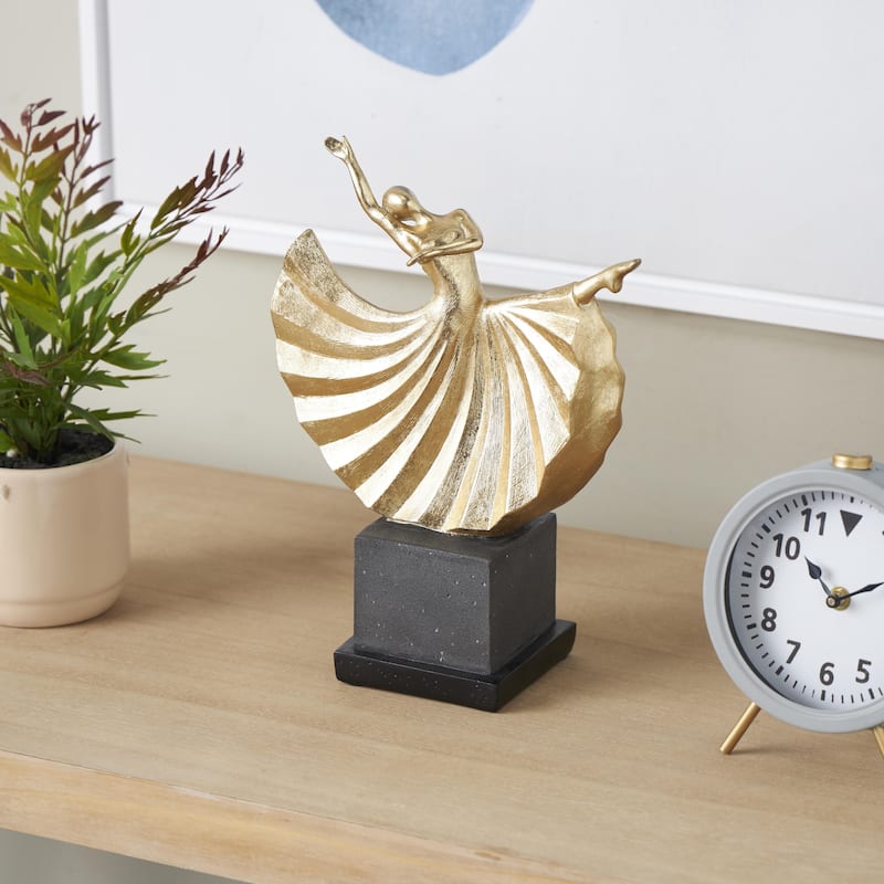 Polystone Dancer Decorative Sculpture with Black Square Base - Gold - Roche River Decor