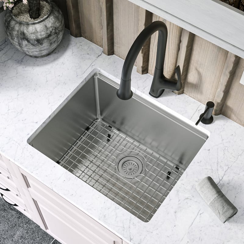 Karran Elite WS-33-PK1 Undermount 23" Single Bowl Stainless Steel Workstation Kitchen Sink with Deeper Bowl
