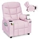 preview thumbnail 4 of 46, Costway Kids Youth Recliner Chair PU Leather w/Cup Holders & Side Pink