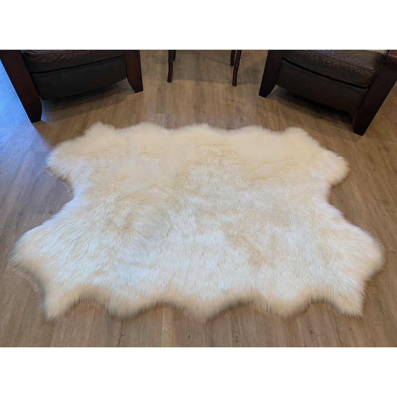 Highland Select Natural Long Wool Sheepskin 4 Pelt Shag Rug - 3'6" x 5'6"