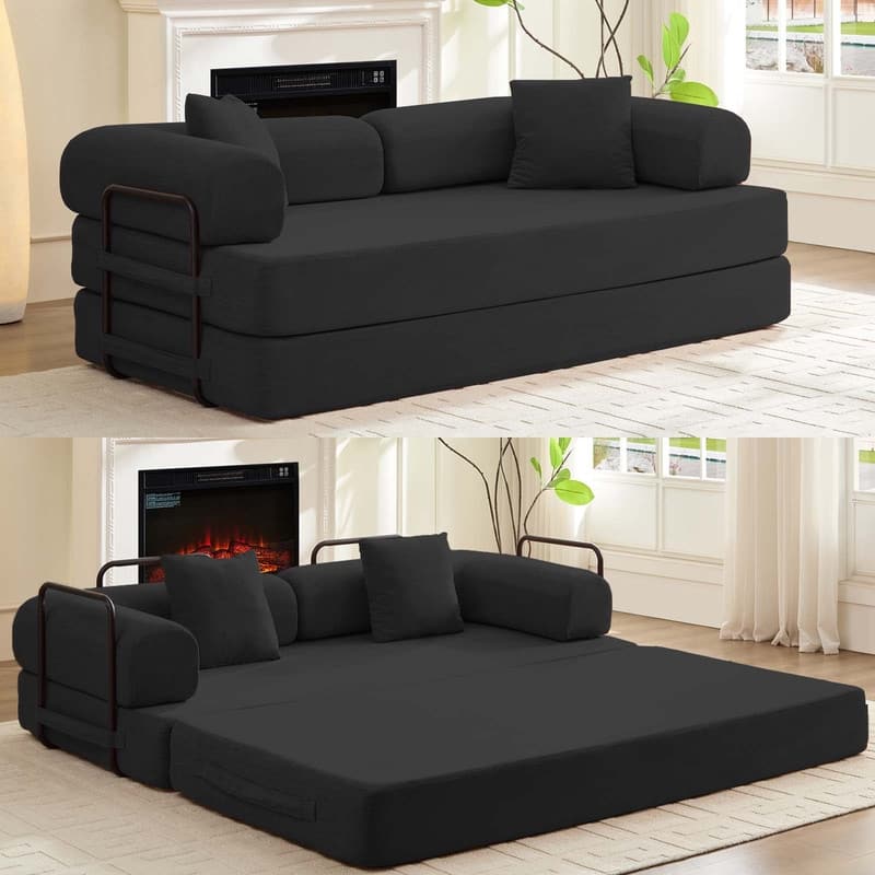 Mixoy Convertible Pull Out Sleeper Sofa Bed with Movable armrest,Folding Mattress Couch,Removable Washable Floor Sofa Bed - 78.7"L x 37.8"W x 30.3"H - Grey