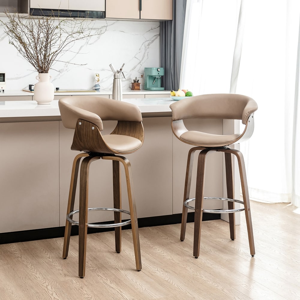 Glitzhome Set of 2 or 4 Modern Counter & Bar Height Wooden Swivel Bar Stools