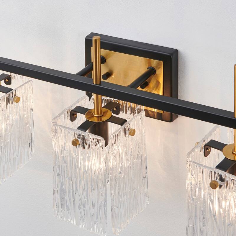 KAWOTI 22" Black &Gold Vanity Light with Textured Glass Shade - W22" x D6.5" x H11.13"