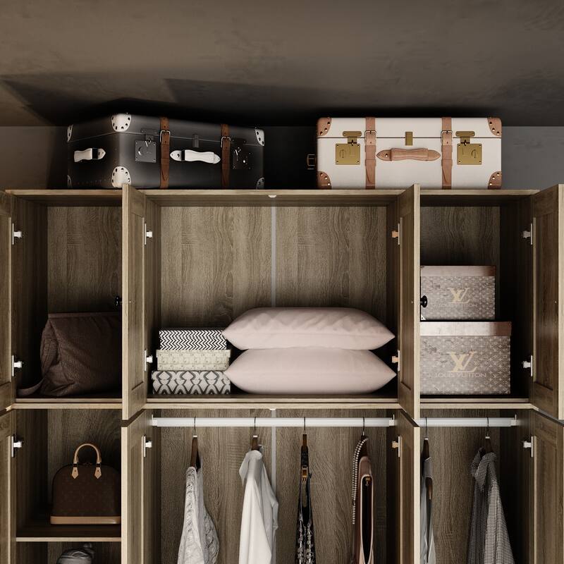 Large Storage Wardrobe Versatile Rattan Door Closet with Deep Drawers