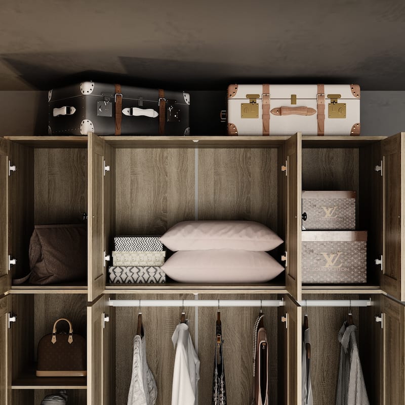 Rattan-Accented Wardrobe - Spacious Clothing Organizer with Style