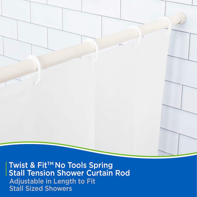 Kenney Twist & Fit No Tools Spring Tension Stall Shower Curtain Rod, 24-38"