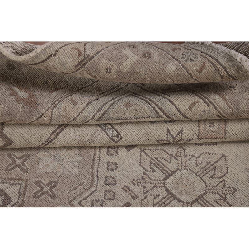 Beige Distressed Tabriz Persian Vintage Rug Handmade Wool Carpet - 6'4"x 9'8"