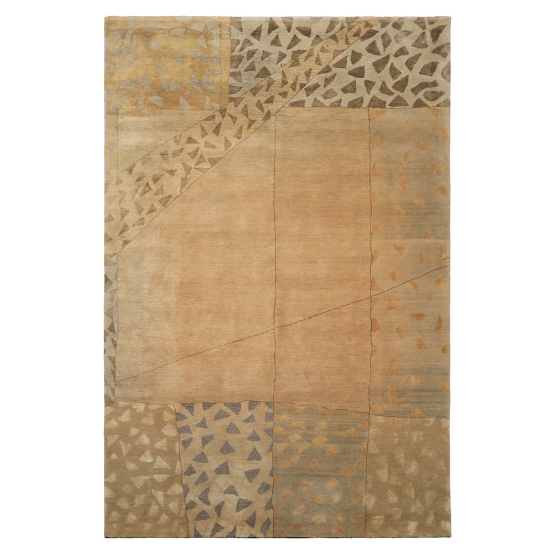 6x8'11'' Tibetano Hand Knotted Wool Beige Modern & Contemporary Art Deco Rug - 6' x 8' 11''