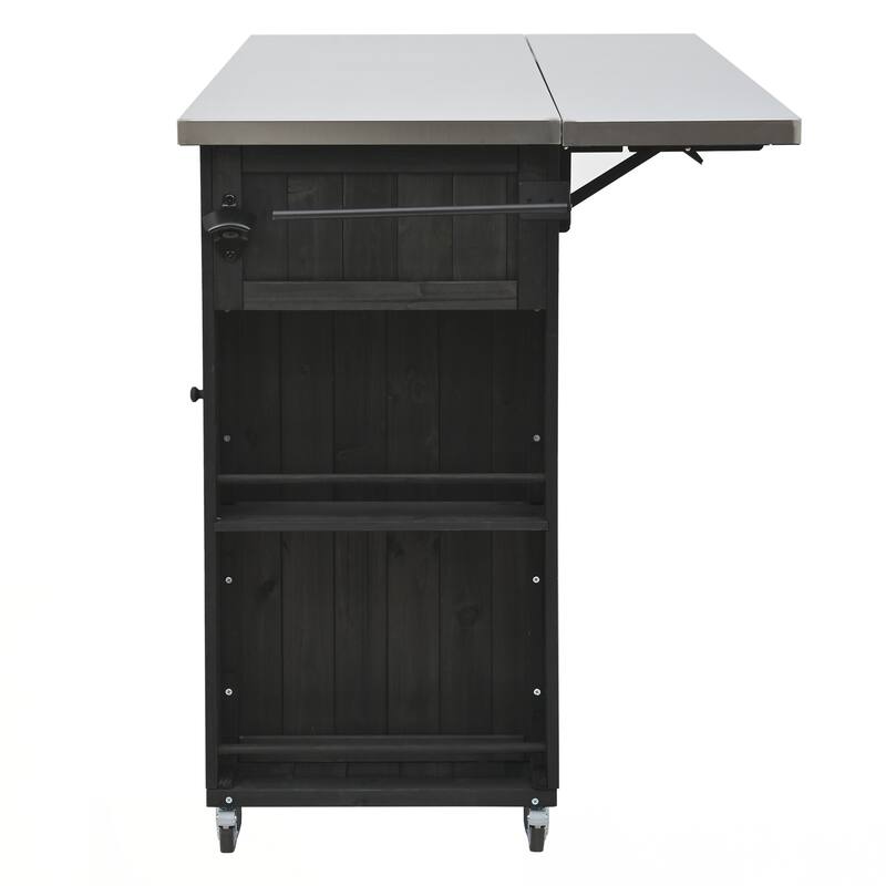 Outdoor Kitchen Island Fir Wood Kitchen Island with Stainless Steel Top, Ample Storage Space, Towel and Spice Racks