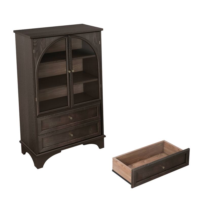 GDFStudio Calystrian Glass Door Curio Storage Cabinet with Adjustable Shelves