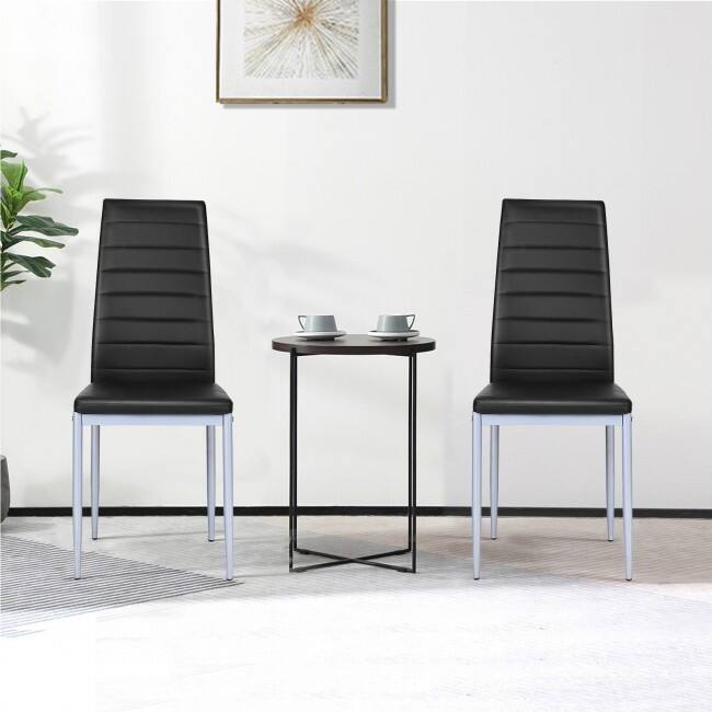 4 Pieces PVC Elegant Design Leather Dining Chairs with Solid Metal Legs - 16.0" x 20.0" x 38.5" (W x D x H)